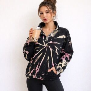 Dreamsicle Exist Tie Dye 1/2 Zip Pullover Sweatshirt Medium Black Pink
